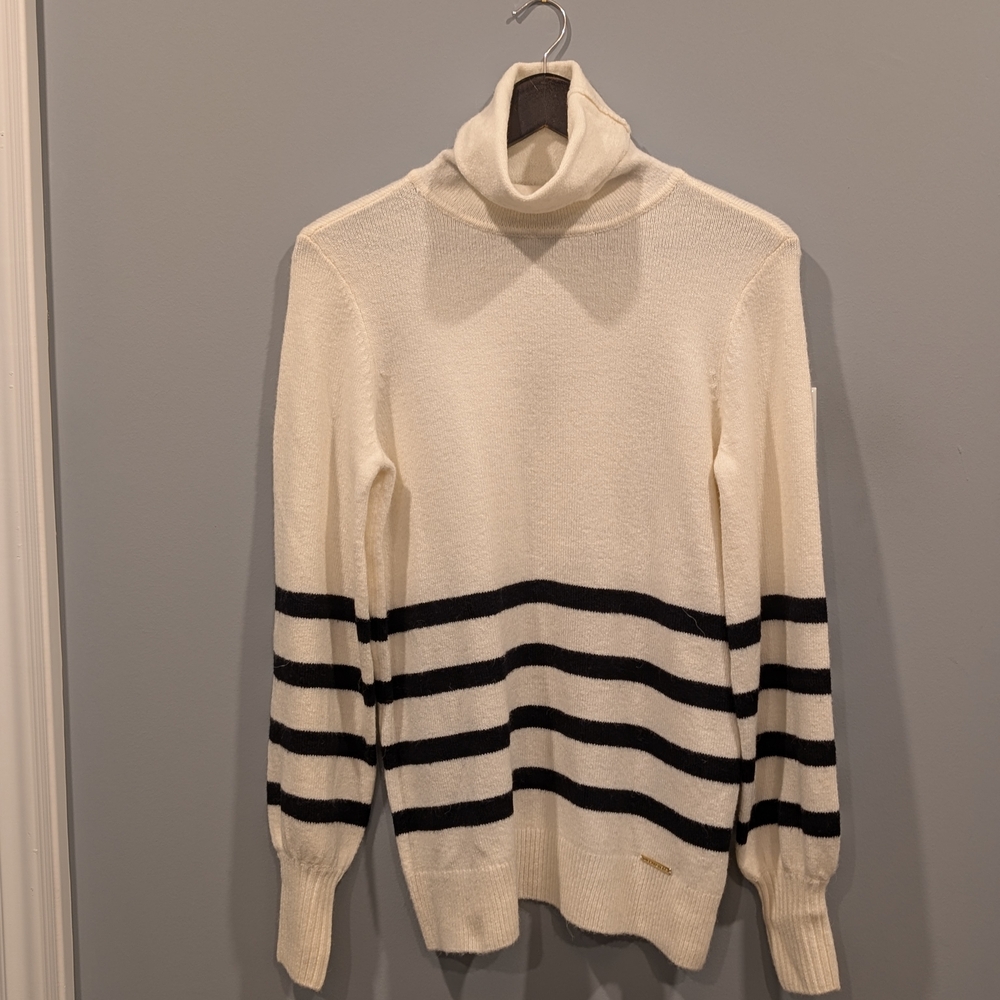 Michael Kors Sweater Cream and Black Striped Turtleneck  NWOT